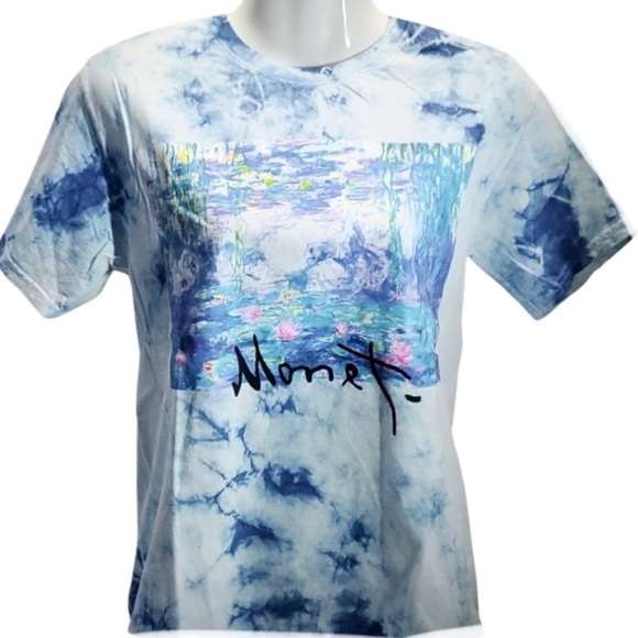 MONET blue tie dye Watercolor Lilies graphic art tee M NWT - Picture 6 of 6
